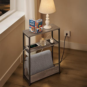 Estación de carga de ahorro de espacio de mesita de noche estrecha marrón rústica de 3 niveles para entrada de Hotel Villa sala de estar dormitorio o estudio - Product Image 2