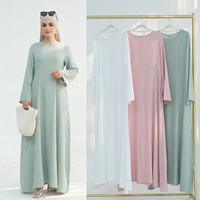 Col Rond Avec Fermeture Éclair Manchette Lâche Fabricant En Gros Dubaï Traditionnel Modeste Lin Abaya Mélange De Coton Femmes Vêtements Islamiques