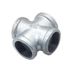 DIN standard beaded banded cast malleable iron tube fittings 4 way tee cross pipe fittings 1/2 inch