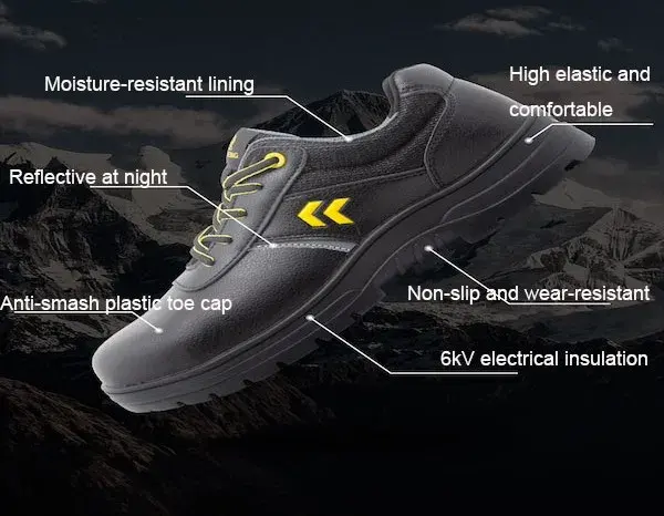 Sepatu keselamatan kulit serat mikro hitam, sepatu Anti benturan dengan sol luar karet antistatis dan antiselip