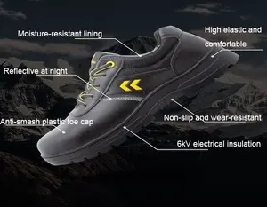 Anti-statik ve kaymaz kauçuk taban ile anti-şut aşınmaya dayanıklı siyah mikrofiber deri güvenlik ayakkabıları