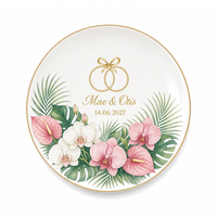 Tempat Perhiasan Keramik Custom Motif Bunga Watercolour, Nampan Perhiasan, Hadiah Pernikahan dengan Nama dan Tanggal untuk Pengantin Wanita