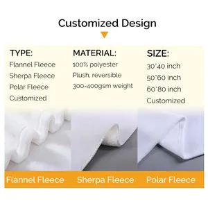 OEM siparişleri polyester özel baskı ve logo boş beyaz poto battaniye süblimasyon bebek battaniye 50x60 minky flanel polar battaniye