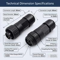 Connecteur circulaire étanche M16 à 4 broches IP67 10A avec verrouillage fileté, boîtier métallique PA66 pour capteur industriel et éclairage LED