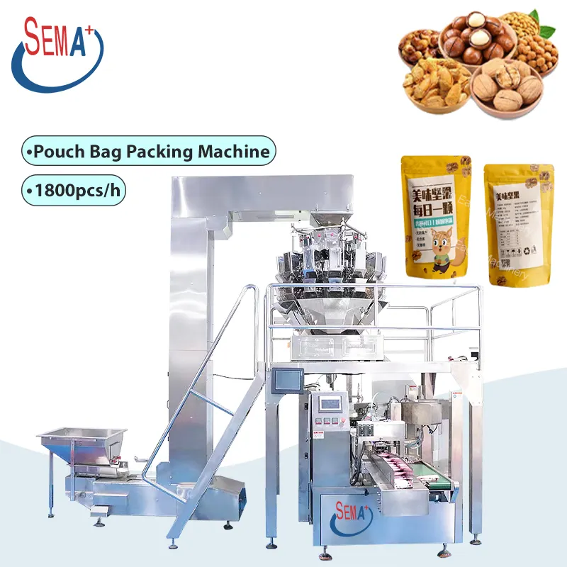 Máquina de embalagem de saquinhos com zíper para peixes pequenos e secos, saquinhos de choco e moluscos, saquinhos de pipoca de cogumelos