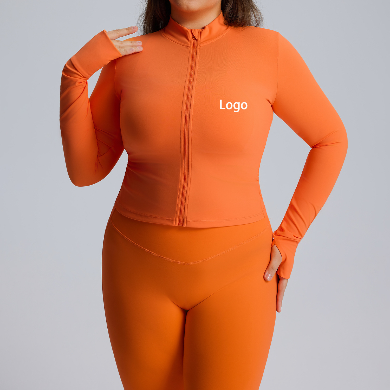 EU/US Size 3XL Stand Collar Long Sleeve Yoga Top With Thumb Hole Cropped Tight Fit Full Zip up Gym Workout Women's Sports Jacket