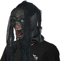Masque en caoutchouc souple noir effet gaze, motif visage de fantôme, couvre-chef effrayant, démon roi, accessoire de fête d'Halloween personnalisable