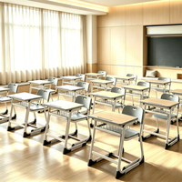 Ensemble bureau et chaise d'étudiant en MDF réglable en hauteur avec tiroir de rangement pour salle de classe - Vente en gros