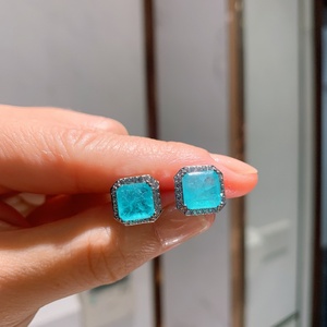 Wholesale Fashion Jewelry Eco-friendly Copper Princess Square Cut 8*8mm Green Zircon Minimal Square <b>Stud</b> Earring - Product Image 4
