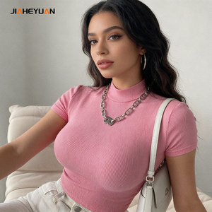 <span class=keywords><strong>T</strong></span>-<span class=keywords><strong>shirt</strong></span> court côtelé à col ras du cou pour <span class=keywords><strong>femme</strong></span>, personnalisé avec logo, à manches courtes, pour le sport et les loisirs – Vente en gros pour fabricants de vêtements - Product Image 1
