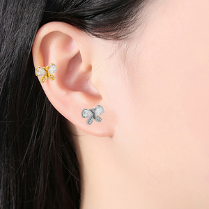 Titanium Plated Butterfly Stud <b>Earrings</b> With Zircon For Ear Cartilage Piercing Unisex Jewelry ASTM F136 Titanium - Product Image 4