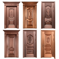 Porte d'entrée de luxe en cuivre pur de style classique européen, à quatre feuilles, avec sculpture en relief, pour villa, porte extérieure de sécurité, sur mesure OEM
