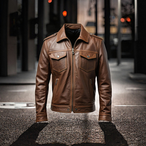 Veste en cuir d'agneau véritable pour homme, style vintage, pour l'hiver, veste de motard, col rabattu, fermeture éclair, veste de motard - Product Image 3