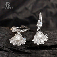 Boucles d'oreilles créoles en forme de coquillage animées en argent sterling S925 avec zircon et perle de coquillage pour filles
