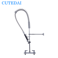 Robinet de pré-évier en laiton pour cuisine industrielle et commerciale avec douchette extractible, robinet mural additionnel et supports muraux