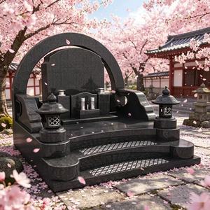 Monument funéraire en granit naturel de conception japonaise moderne avec base et marches pour cimetière - Product Image 2