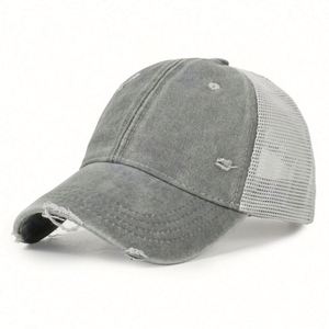 Casquette de baseball en maille à 6 panneaux, non structurée, délavée, effet usé et déchiré, avec logo personnalisé OEM, vente en gros directe usine - Product Image 2