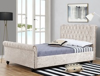 Willsoon Modernes Schlittenbett mit Samtbezug, Crush-Polsterung, getuftetem Panel und Sperrholz-Stil für den britischen Markt