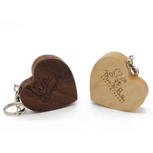 Free LOGO Wooden Love Heart USB 2.0 Flash Drive 4G 8G 16G 32G 64G 128G Wedding Gifts Pen Drives Real Capacity Memory Stick