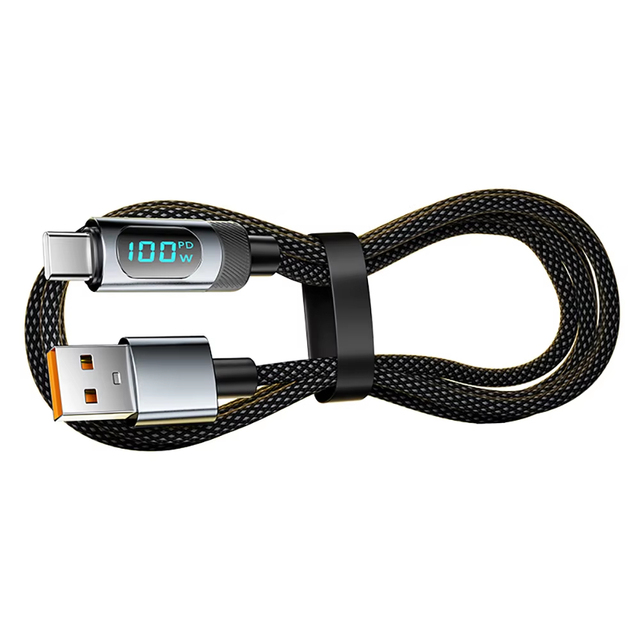 Digital Display USB C Cable for iPhone 17 16 15 Xiaomi 100W PD Fast Charging for Macbook iPad Type C to C Cable