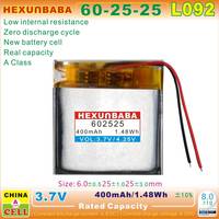 Jam tangan pintar L092, 3.7V 400mAh 2 kabel 602525 baterai Ion Lithium polimer untuk Smartband perekam TWS MP3