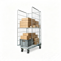 Chariot de transport pour supermarché, cage à roulettes, cadre en acier inoxydable, robuste, 4 roues, conteneur