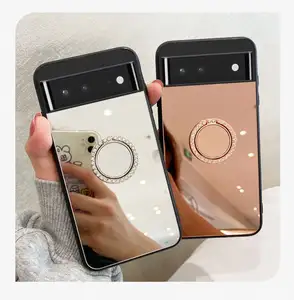 谷歌8谷歌像素8专业版谷歌7A手机外壳带戒指支架功能的流行镜子平面外壳