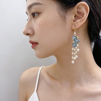 Nouvelles boucles d'oreilles cloisonnées de style chinois, en pierre naturelle, avec longues pampilles de perles, style traditionnel Hanfu Cheongsam, vintage
