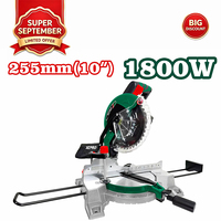 Scie à onglet simple 255 mm 1800 W avec lame TCT 5300 tr/min, barres d'extension et sac de collecte de poussière