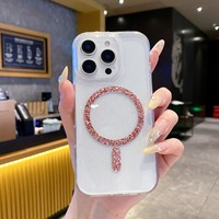 Coque magnétique transparente à paillettes pour iPhone 16 Pro Max, étui de chargement sans fil Bling pour iPhone 17 16 15 14 13 12 11