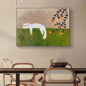 Cuadro Decorativo con Gato Adorable y Caqui, Impresión en Lienzo Enmarcada, <span class=keywords><strong>Estilo</strong></span> Nórdico, Pintura de Animales, Decoración para Sala de Estar, Dormitorio, <span class=keywords><strong>Comedor</strong></span> - Product Image 4