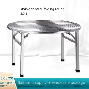 Bàn ăn tròn gấp gọn bằng thép không gỉ dập nổi, sử dụng trong nhà và ngoài trời, kích thước 100cm/tùy chỉnh, dành cho nhà hàng, nhà ở, căng tin - Product Image 2