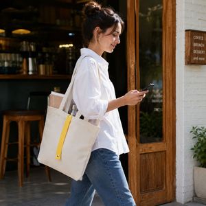 <b>Foldable</b> Lightweight Women Canvas Tote <b>Bag</b> Contrast Color Open Closure Reusable <b>Shopping</b> Handbag Customizable Corporate Gifts - Product Image 2