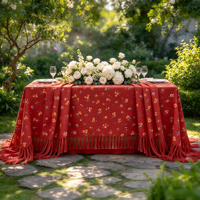 Nappe rustique en coton et lin à franges, motif floral vintage, pour banquets d'hôtel, fêtes de jardin et décoration de table à domicile