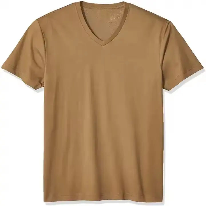Camiseta esportiva lisa de tamanho normal, camiseta de algodão de bambu orgânico slim de gola V, camiseta de abeto, roupa macia