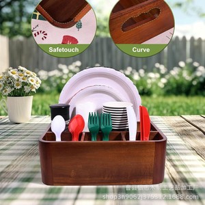Wooden Cutlery <b>Rack</b> 10.5x10x3.8 In Kitchen Organizer Storage Box With Dividers For Utensils <b>Plates</b> Silverware - Product Image 4