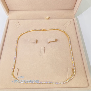 Offre Spéciale de luxe 18 "20" <span class=keywords><strong>22</strong></span> "24" hommes femmes collier en or véritable 10k 3mm Moissanite chaîne de Tennis - Product Image 3