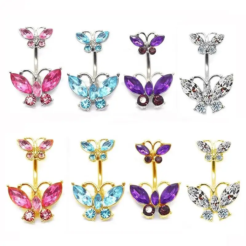 Getta very popular belly button rings butterfly pink cute sexy piercing ring wholesale fashion jewelry body piercing for women