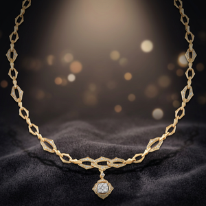 Luxury 18K <b>Solid</b> Gold Diamond Pendant <b>Necklace</b> Princess Cut Geometric Link Chain Women's Wedding Jewelry - Product Image 3