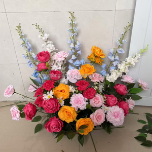 Rangée de fleurs pour allée de mariage, style <span class=keywords><strong>jardin</strong></span>, 60 cm, rose vif, bleu poussière, Hortensia et Rose à toucher réel, fleurs de sol roses - Product Image 4