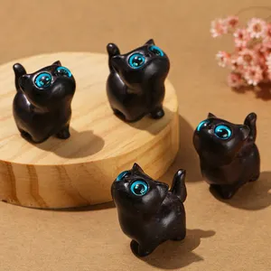 JD 보석 책상 장식 귀여운 방 장식 생일 선물 Kawaii 고양이 미니어처 인형 천연 흑단 나무 예술 조각 고양이 공예