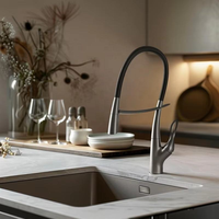 Robinet de cuisine en laiton artisanal allemand avec tuyau en silicone, aspect gris canon, mélangeur eau chaude et froide pour évier