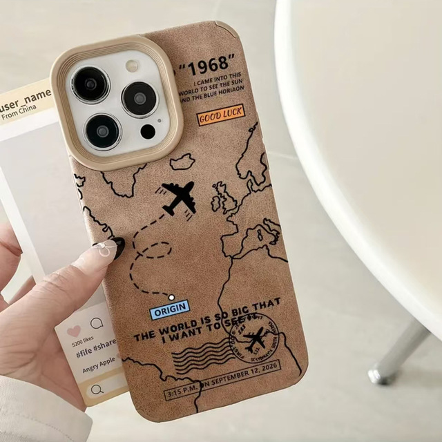 PU Phone Case Airplane Map Mobile Phone case Velvet Leather for iphone 16 15 14 13 12 11 XR Hot Popular Case