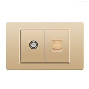 Prise murale RJ11 standard américaine en panneau PC doré, avec connecteur JC et interrupteur combiné - Product Image 3