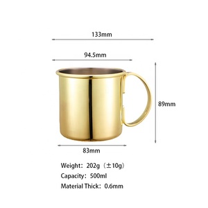 Logotipo personalizable 18 oz Color oro Moscow Mule Tazas forradas de acero inoxidable Taza de cerveza de café de mano de 500ml con mango de metal - Product Image 4