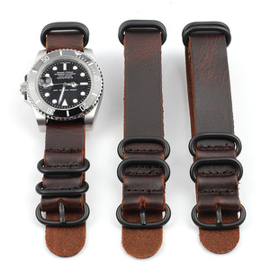 Cinturino <span class=keywords><strong>in</strong></span> pelle lunga e traspirante con fibbia nera smerigliata elettrolitica con cinturino <span class=keywords><strong>in</strong></span> pelle di vacchetta incrinata 18mm - Product Image 3