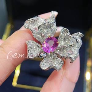 แหวนกรงเล็บทองคำ18K สุดหรูออกแบบมาสำหรับผู้หญิงโดยเฉพาะด้วยพลอยสีชมพูที่ปลูกในห้องปฏิบัติการทรงรีตรงกลาง - Product Image 5