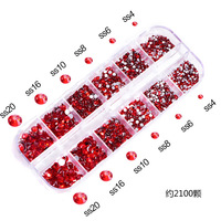 Boîte de 12 compartiments de strass électroplaqués, tailles assorties, pierres à dos plat pour nail art, accessoires de bijouterie DIY, cristal de verre