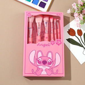 Ensemble de 6 pinceaux de <span class=keywords><strong>maquillage</strong></span> Kawaii <span class=keywords><strong>Stitch</strong></span> Angel rose, poils doux aux couleurs vibrantes, kit de pinceaux cosmétiques pour filles - Product Image 2