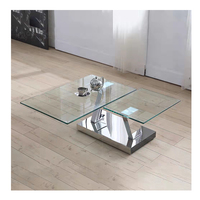 Table basse ronde de luxe avec plateau en verre trempé et base en acier inoxydable à double anneau, table de salon minimaliste et élégante